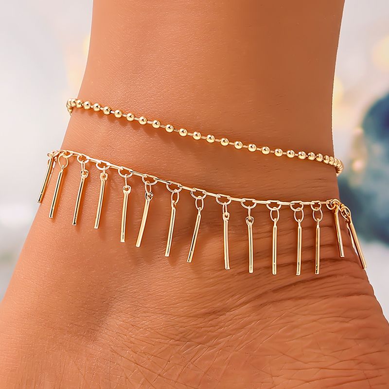 Beach Simple Style Solid Color Alloy Tassel Women's Anklet