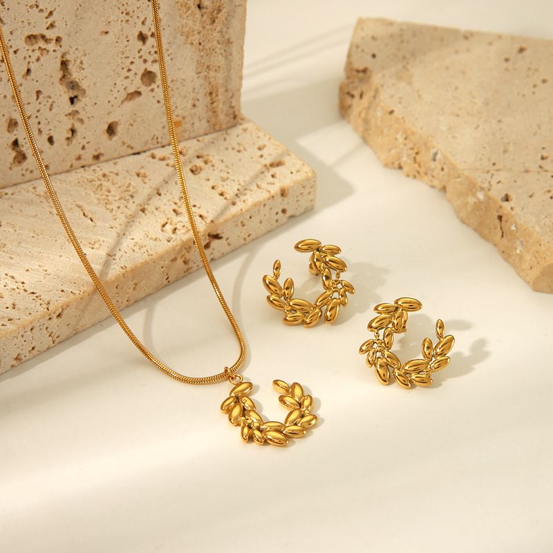 Edelstahl 304 18 Karat Vergoldet Einfacher Stil Klassischer Stil Pendeln Überzug Korn Ohrringe Halskette