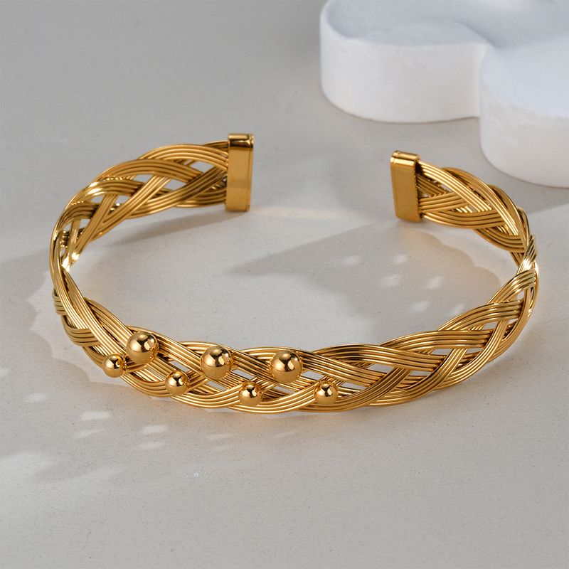Vintage Style Commute Solid Color 201 Stainless Steel 304 Stainless Steel 18K Gold Plated Bangle In Bulk