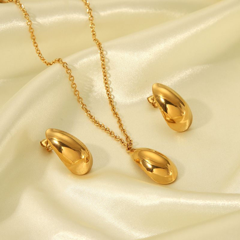 304 Stainless Steel 18K Gold Plated IG Style Nordic Style Basic Polishing Plating Water Droplets Earrings Necklace