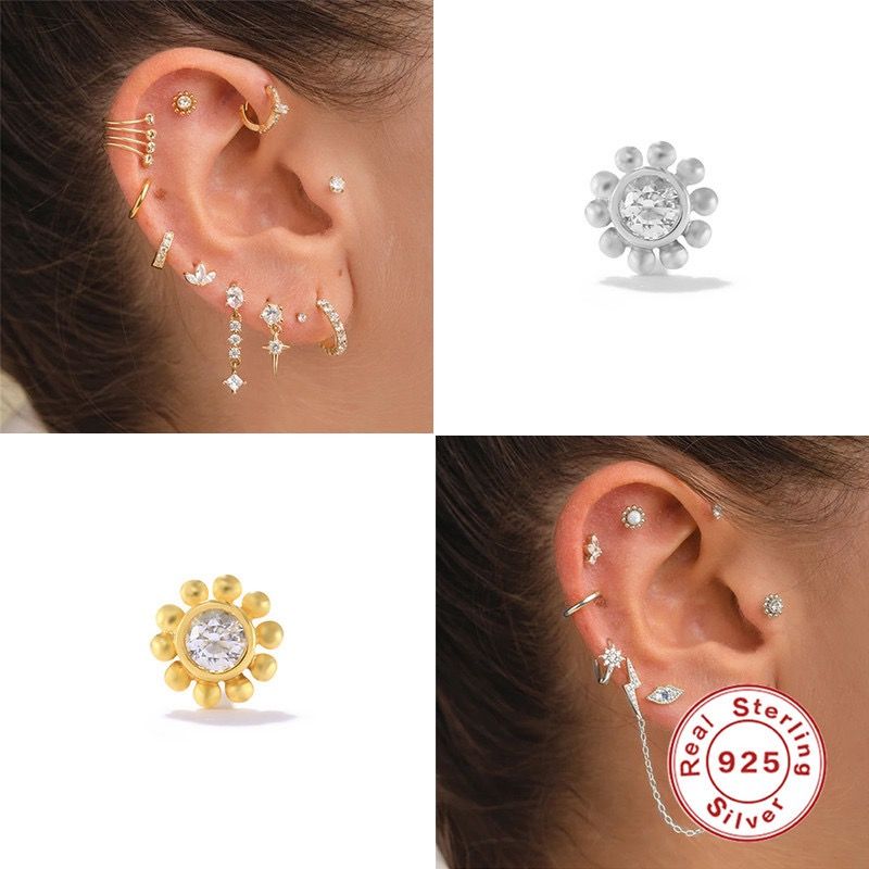 1 Pair Vintage Style Simple Style Roman Style Flower Petal Inlay Sterling Silver Zircon White Gold Plated Gold Plated Ear Studs