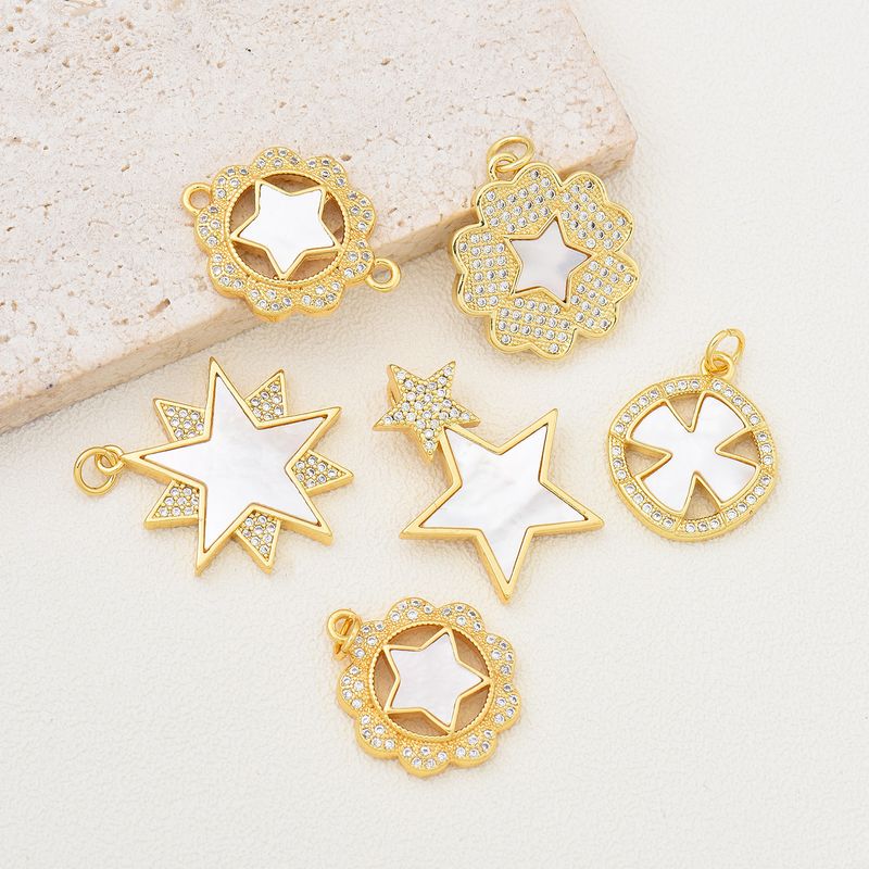 1 Piece 18 * 20mm 21 * 18mm 23 * 25mm Copper Shell Zircon 18K Gold Plated Star Polished Pendant