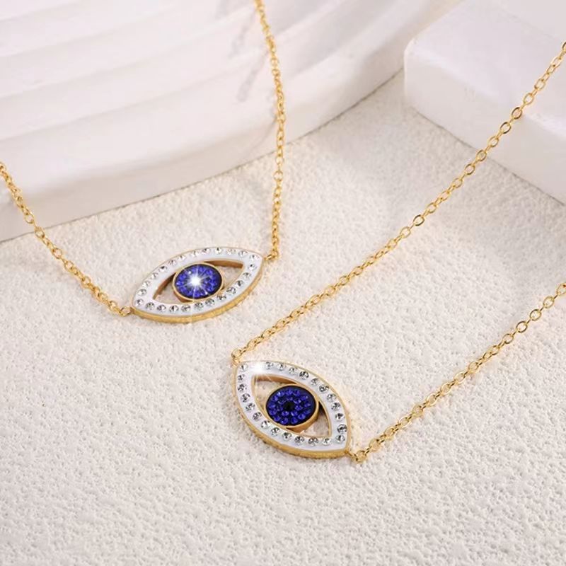 304 Stainless Steel 18K Gold Plated Basic Simple Style Classic Style Inlay Devil's Eye Rhinestones Bracelets Necklace