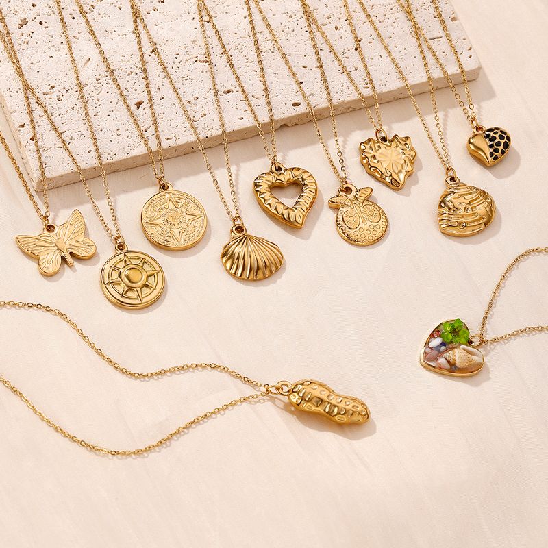 304 Stainless Steel 18K Gold Plated Hawaiian Vacation Tropical Plating Animal Heart Shape Shell Pendant Necklace