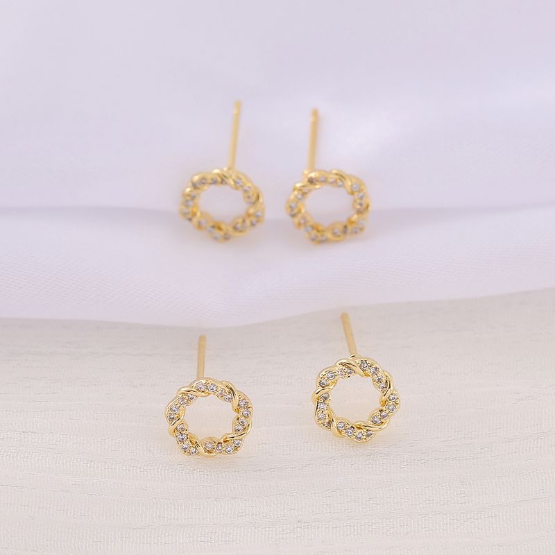 1 Pair 9*9MM Copper Zircon 18K Gold Plated Wreath Polished Earring Findings