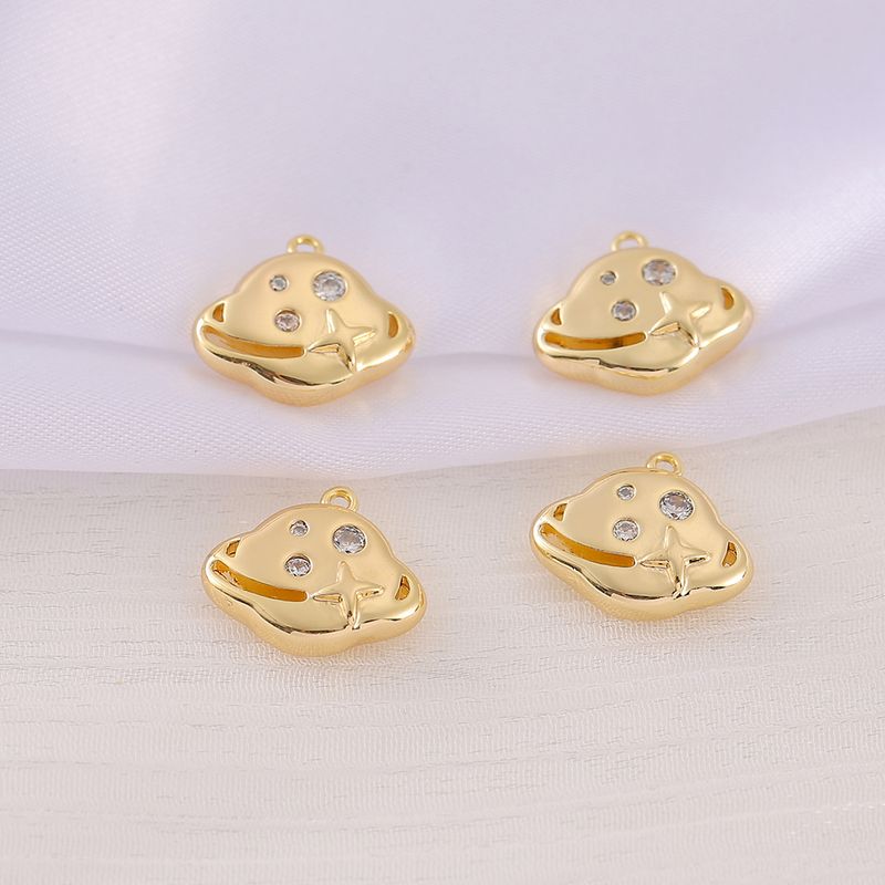 1 Piece 12 * 15mm Copper Zircon 18K Gold Plated Planet Polished Pendant