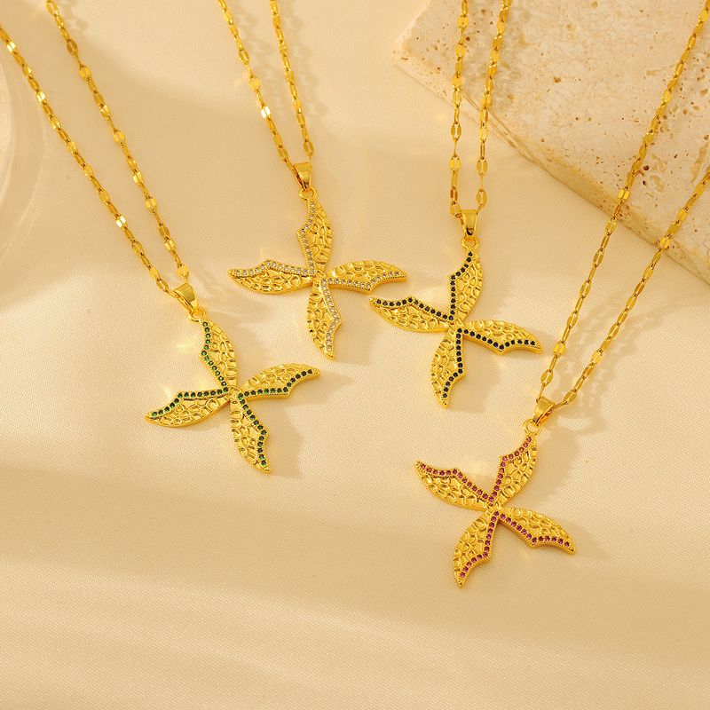 Wholesale Simple Style Classic Style Starfish Copper Plating Inlay 18K Gold Plated Zircon Pendant Necklace