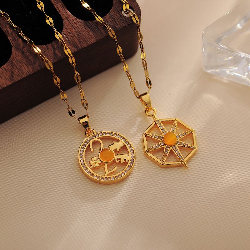 Wholesale IG Style Shiny Geometric Copper Inlay 18K Gold Plated Beads Zircon Pendant Necklace