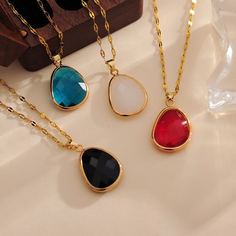 Wholesale Glam Simple Style Water Droplets Titanium Steel Copper Inlay 18K Gold Plated Crystal Pendant Necklace