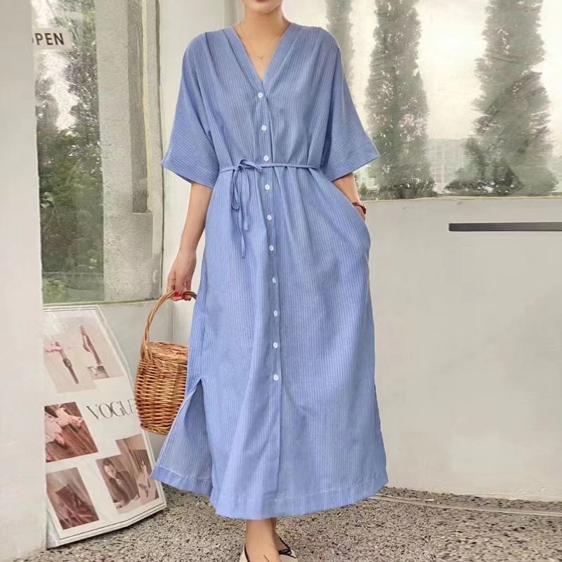 Women's Shirt Dress Simple Style V Neck Half Sleeve Short Sleeve Solid Color Midi Dress Holiday Daily