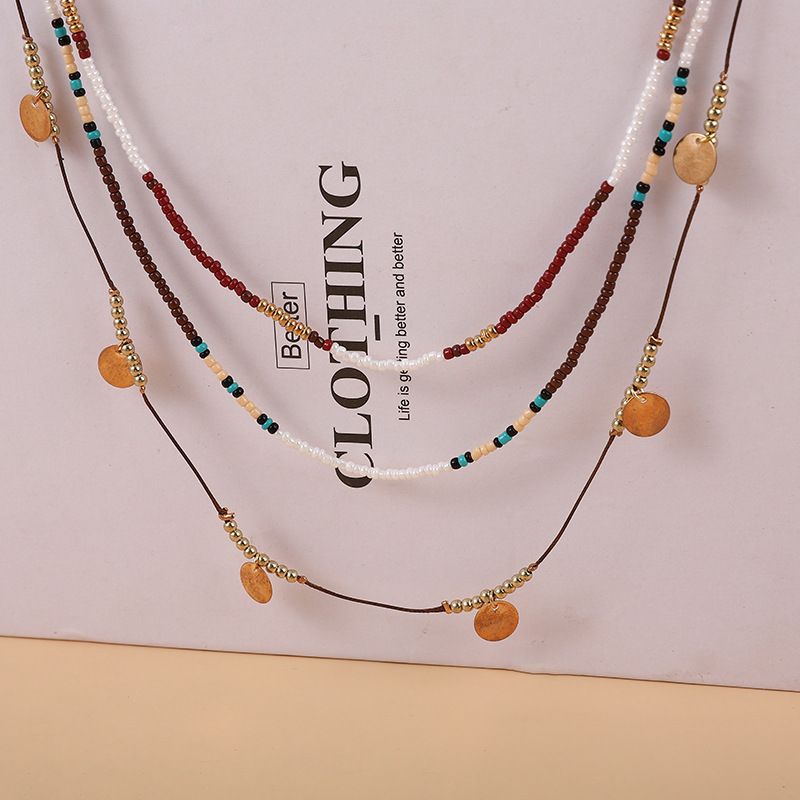 Casual Ethnic Style Geometric Alloy Seed Bead Beaded Layered Unisex Necklace