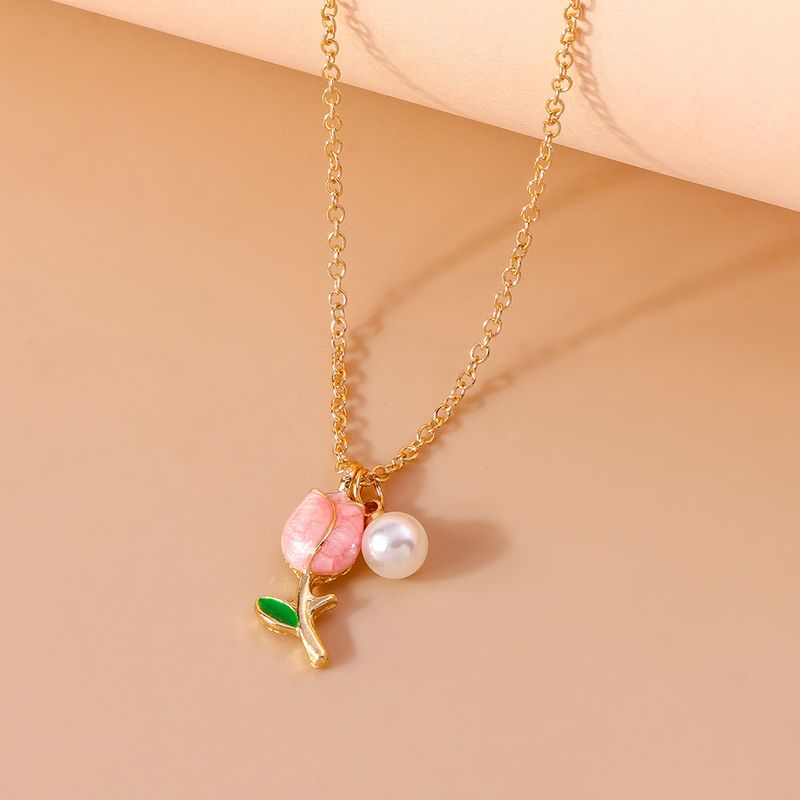 Sweet Tulip Artificial Pearl Zinc Alloy Plating Women's Pendant Necklace