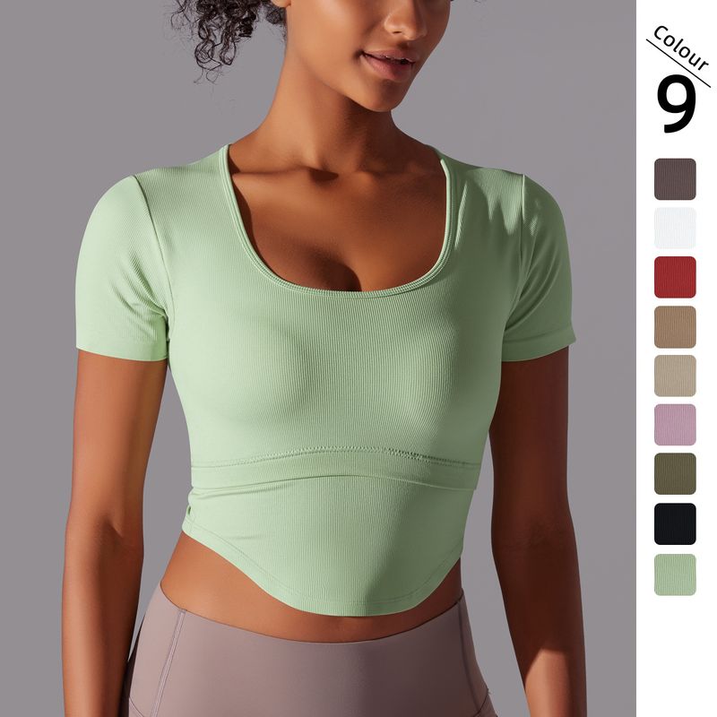 Simple Style Solid Color Nylon Spandex Round Neck Active Tops T-shirt