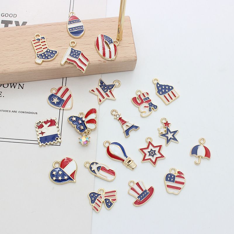 10 PCS/Package 1.7*1.7CM Alloy American Flag Butterfly Pendant