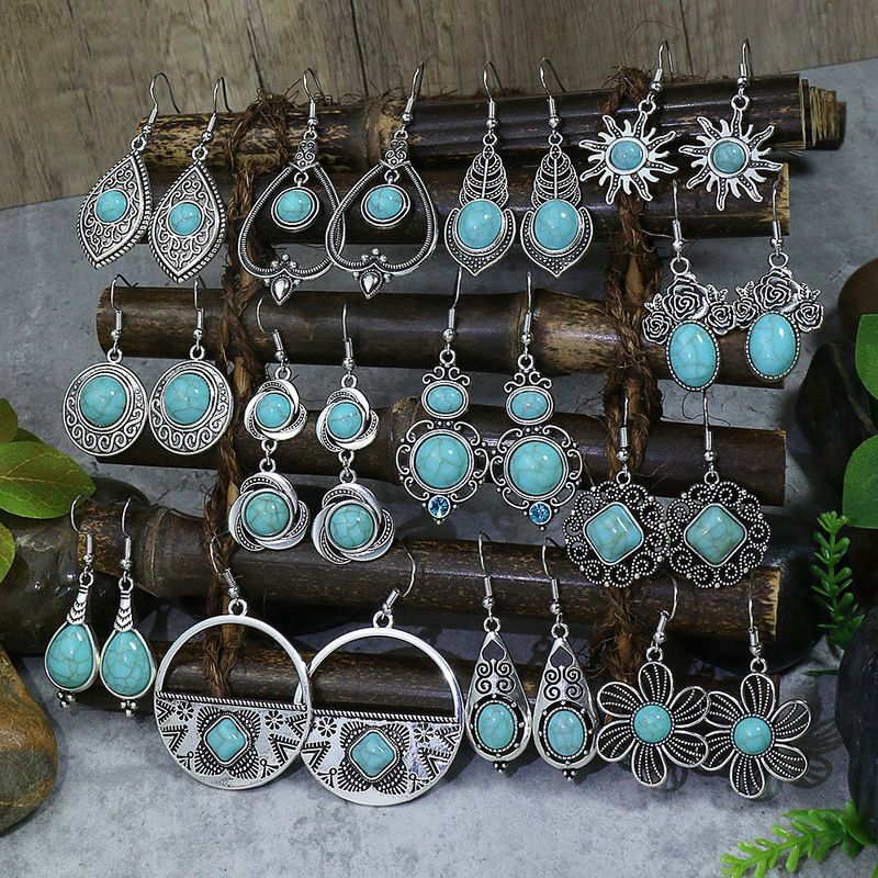 1 Pair Retro Water Droplets Plating Alloy Turquoise Drop Earrings