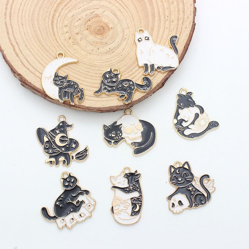 1 Piece 1.7*3cm Alloy Moon Cat Pendant