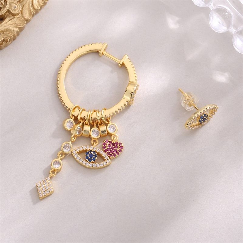 1 Pair Glam Heart Shape Eye Plating Inlay Copper Zircon 18K Gold Plated Earrings