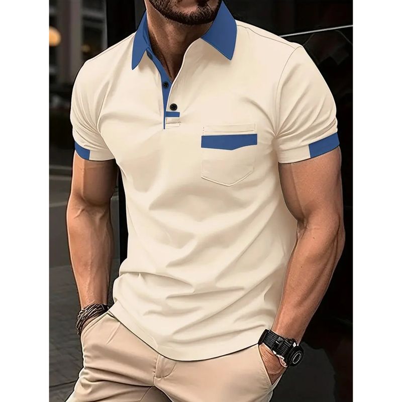 Hombres Bloque De Color Estilo Simple Rechazar Manga Corta Suelto Camiseta Hombre