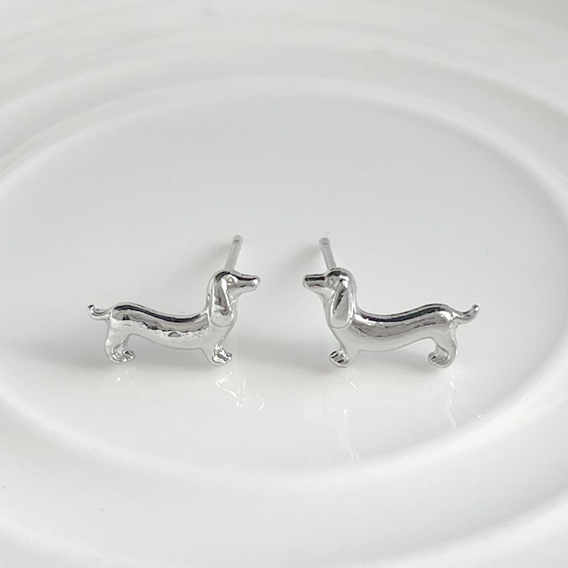 1 Pair French Style Simple Style Dog Alloy Silver Plated Ear Studs