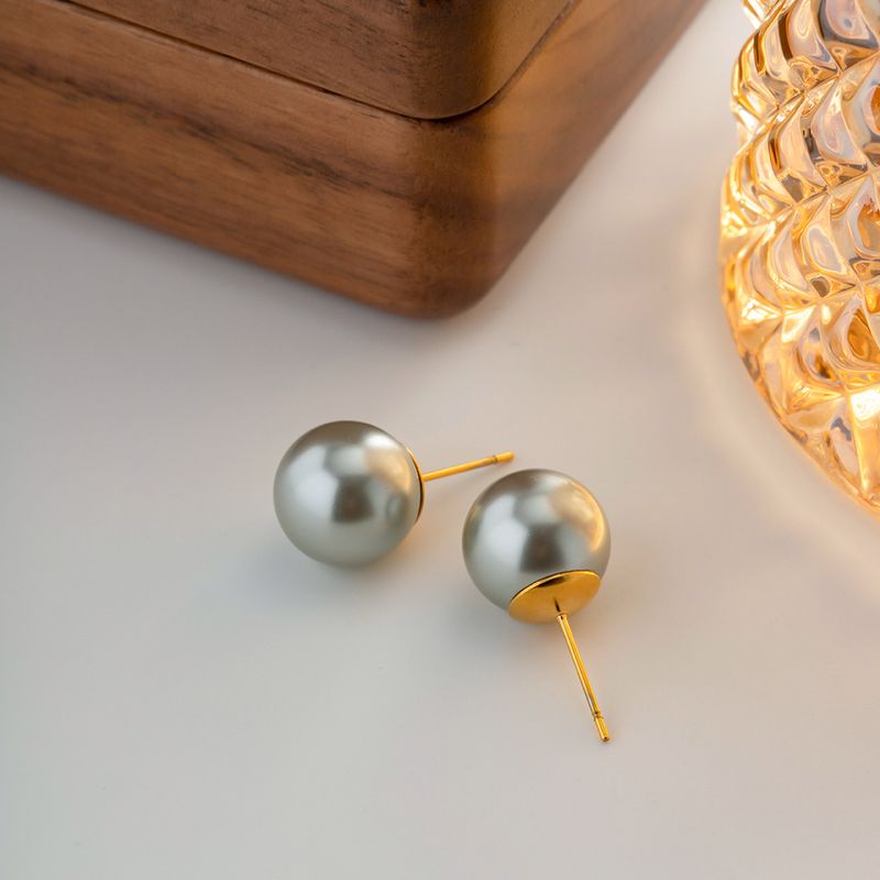 1 Paire Style IG Élégant Rond Placage Incruster Acier Inoxydable 304 Perle D'Imitation Perles Artificielles Boucles D'Oreilles