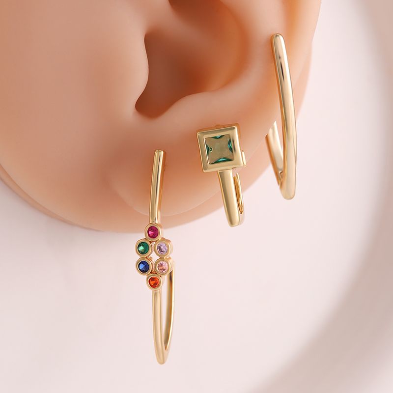 Copper 18K Gold Plated Simple Style Inlay Geometric Zircon Ear Studs