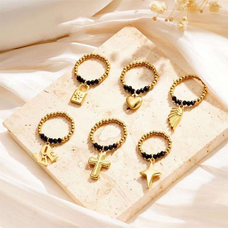 Titanium Steel Gold Plated Simple Style Classic Style Beaded Plating Solid Color Rings