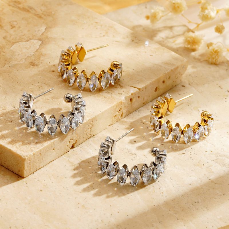 1 Pair Simple Style Classic Style Solid Color Inlay 304 Stainless Steel Rhinestones Ear Studs