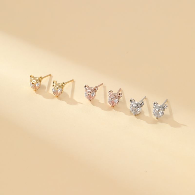 1 Pair Cute Sweet Simple Style Animal Round Inlay Copper Zircon Ear Studs