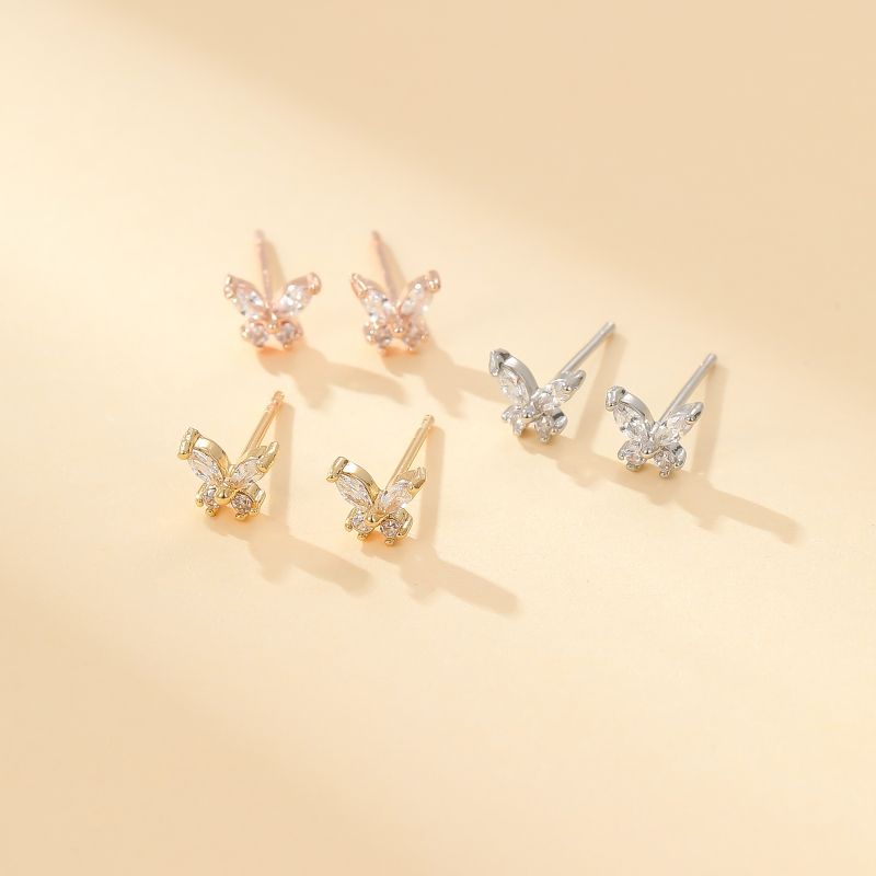1 Pair Sweet Simple Style Classic Style Butterfly Inlay Copper Zircon Ear Studs