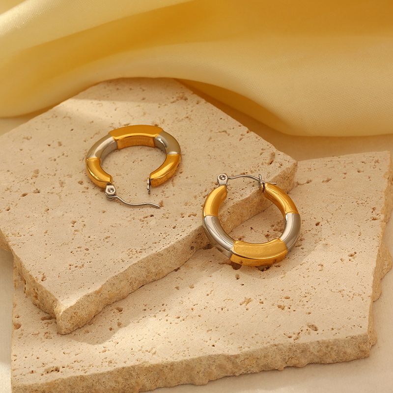 1 Pair IG Style Casual Retro Color Block Polishing 304 Stainless Steel 18K Gold Plated Earrings