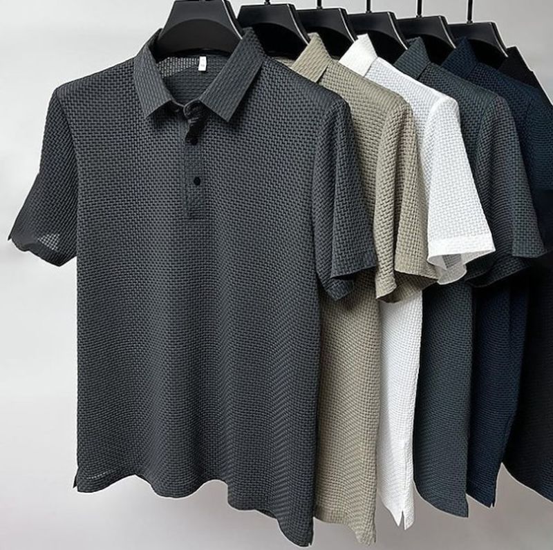Men's Solid Color Simple Style Turndown Short Sleeve Loose Men's T-shirt