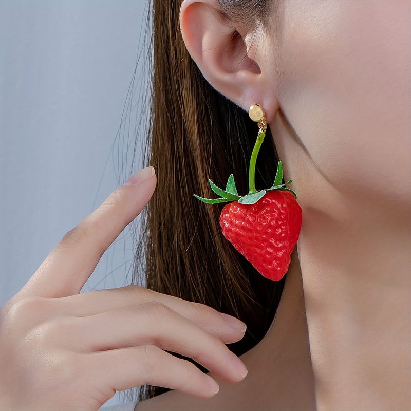 1 Pair Cute Sweet Strawberry Plastic Drop Earrings