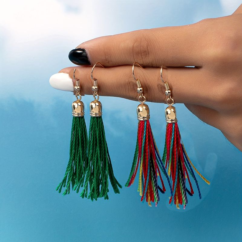 2 Pairs Vintage Style Color Block Tassel Tassel Alloy Plastic Drop Earrings