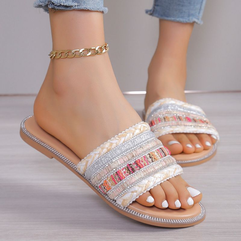 Women's Vacation Roman Style Color Block Round Toe Slides Slippers