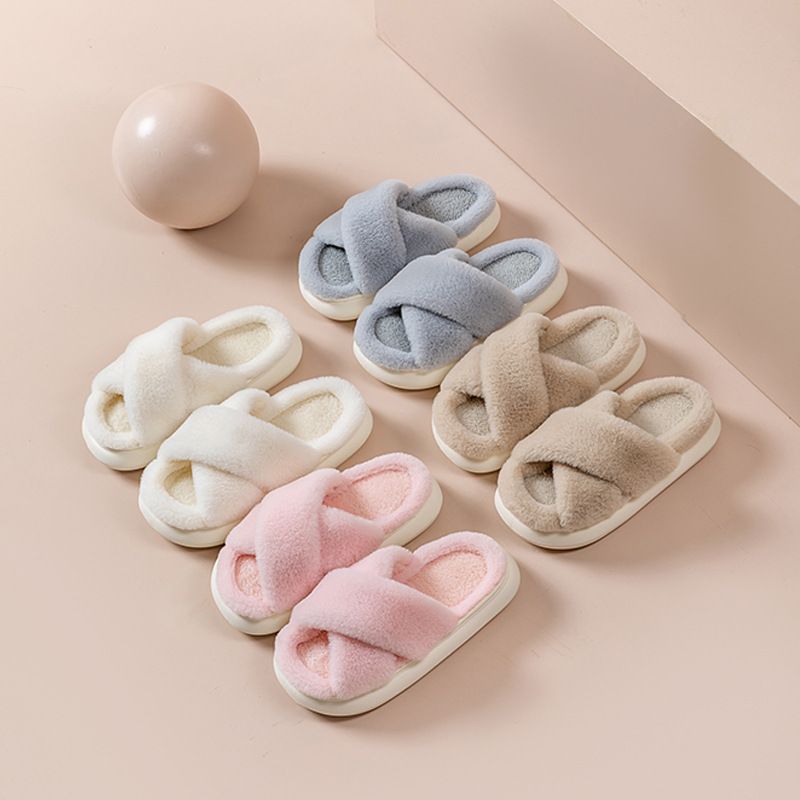 Women's Casual Solid Color Round Toe Cotton Slippers