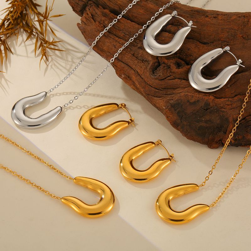 Titanium Steel 18K Gold Plated IG Style Hip-Hop Exaggerated Plating U Shape Solid Color Earrings Necklace