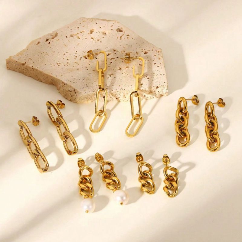 1 Pair Modern Style Classic Style Chain Polishing Plating 304 Stainless Steel 18K Gold Plated Drop Earrings