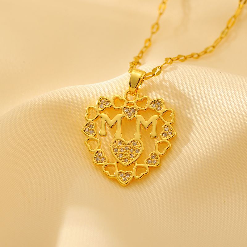 Wholesale Glam Cute Queen Heart Shape Copper Plating Inlay 18K Gold Plated Zircon Pendant Necklace