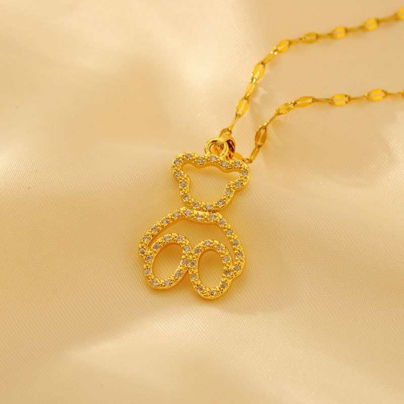 Wholesale Simple Style Shiny Little Bear Copper Plating 18K Gold Plated Pendant Necklace