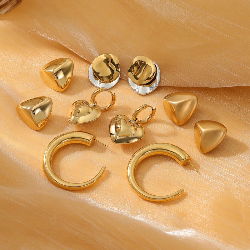 1 Pair Lady Heart Shape Plating 304 Stainless Steel 18K Gold Plated Earrings