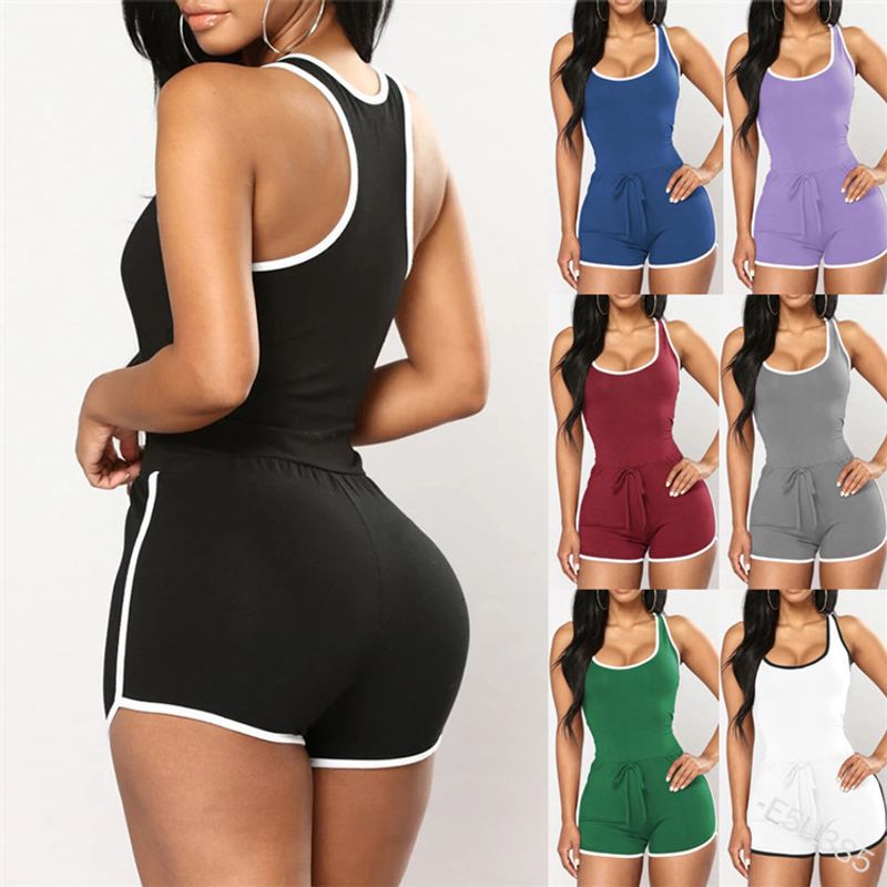 Women's Sleeveless Bodysuits Button Sexy Solid Color