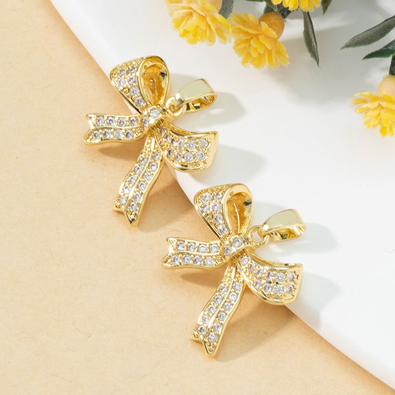 1 Piece Copper Zircon Gold Plated Bow Knot Pendant