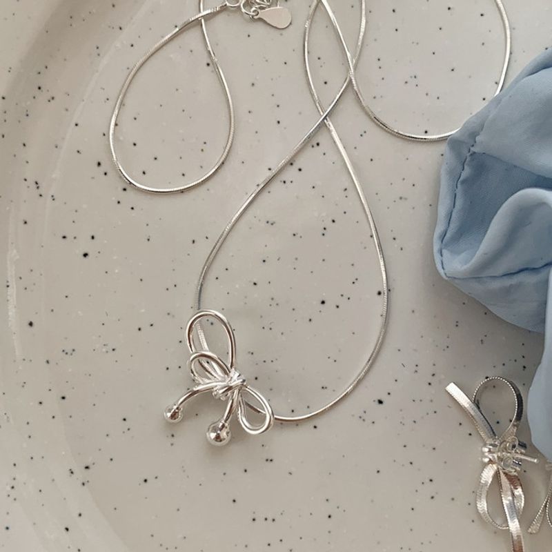 Sterling Silver Sweet Bow Knot Necklace