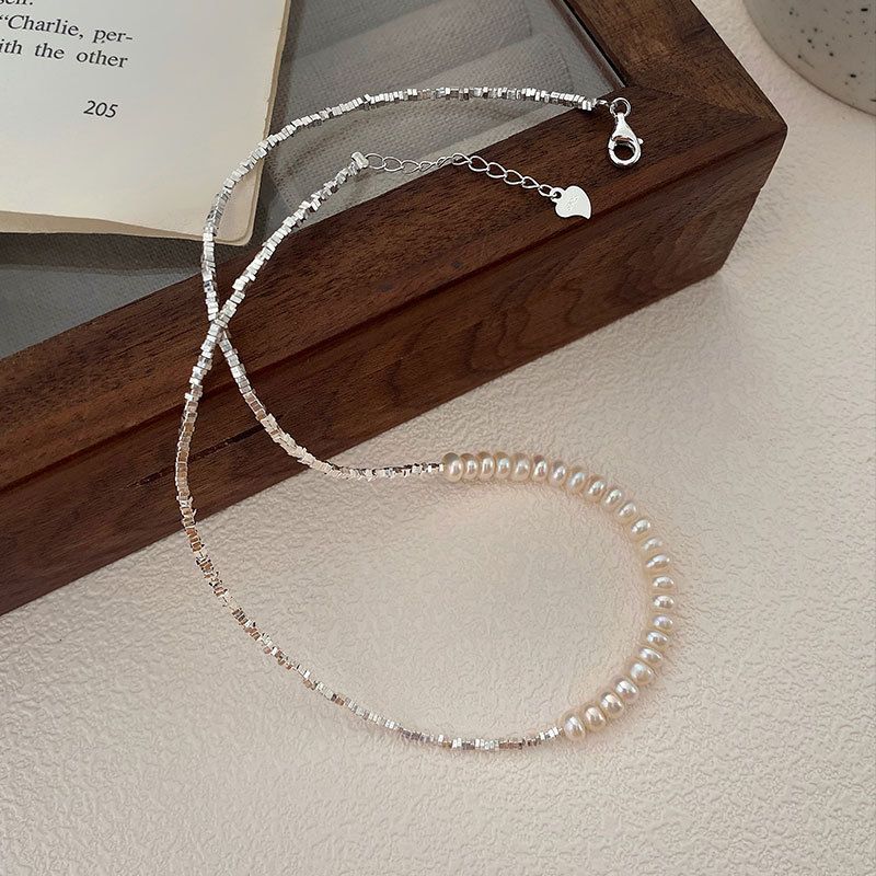 Sterling Silber Elegant Einfacher Stil Perlen Perle Geometrisch Halskette