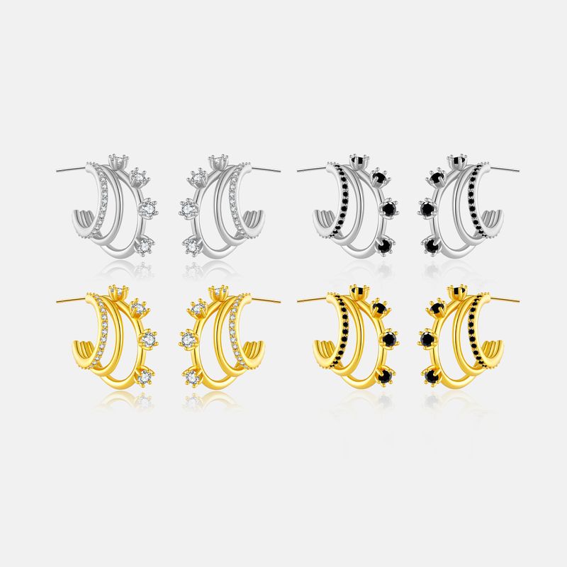1 Pair IG Style Simple Style C Shape Inlay Sterling Silver Zircon 18K Gold Plated Ear Studs