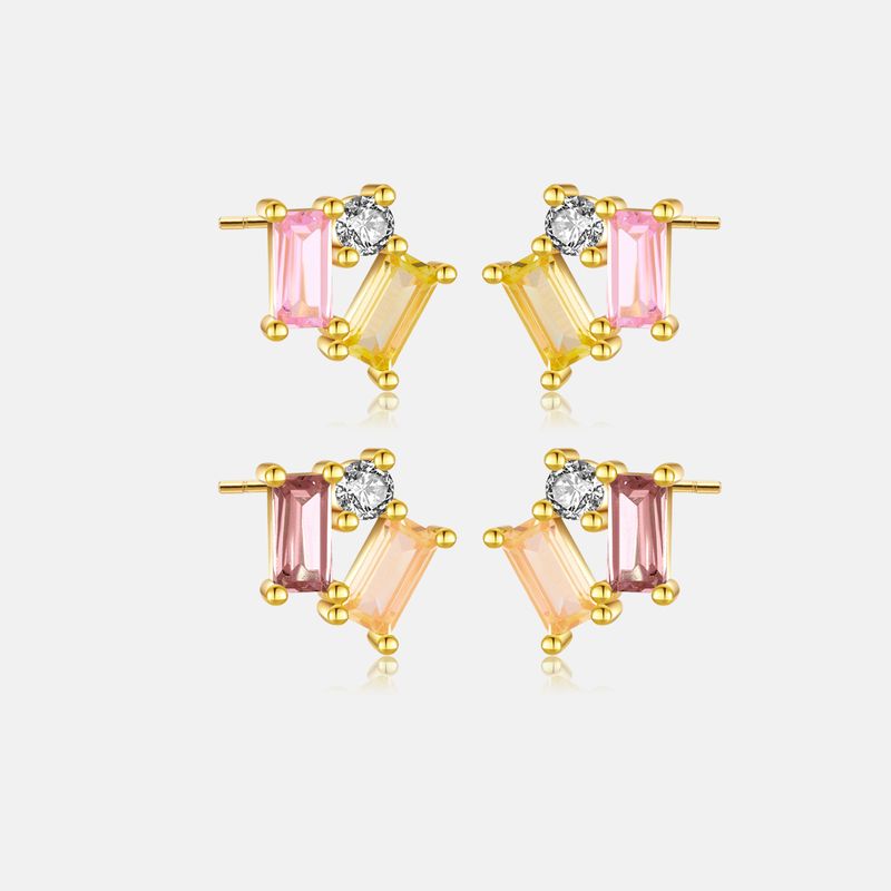 1 Pair IG Style Shiny Rectangle Plating Inlay Sterling Silver Zircon 18K Gold Plated Ear Studs