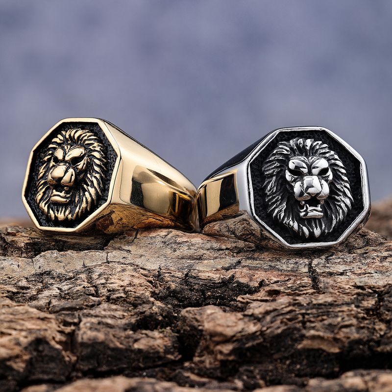 Hip-Hop Streetwear Lion Solid Color 304 Stainless Steel Men's Rings