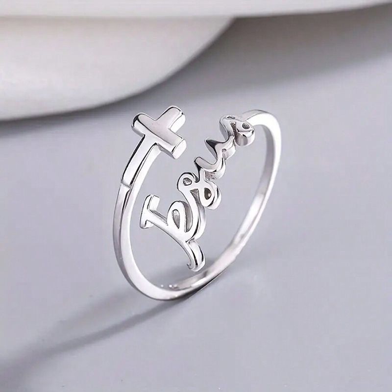 Simple Style Cross Letter Silver Plated Alloy Wholesale Open Rings
