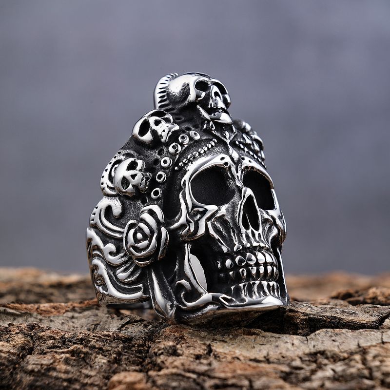 Hip-Hop Streetwear Geometric Skull 304 Stainless Steel Men's Rings