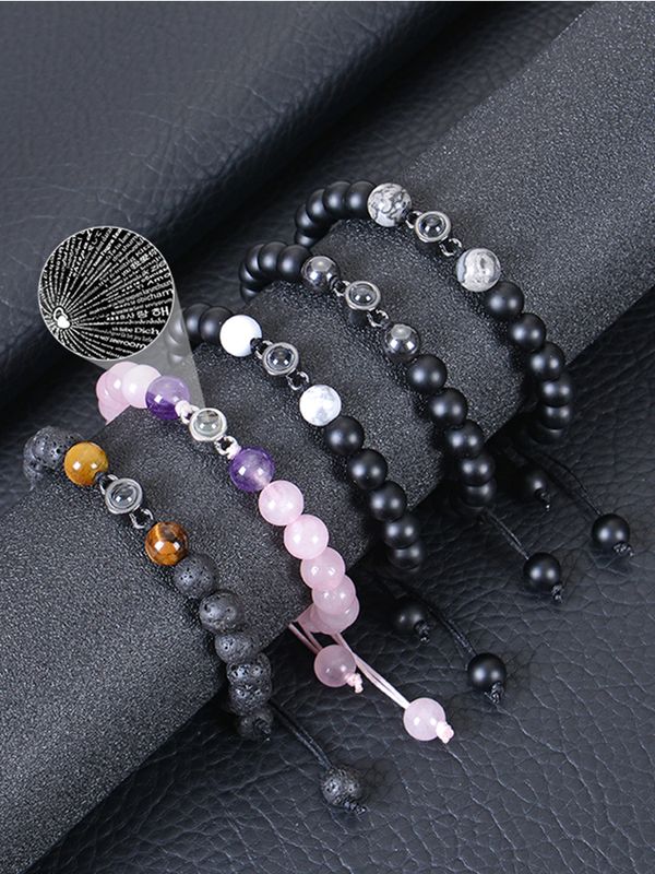 316 Stainless Steel  Natural Stone Simple Style Beaded Round Bracelets